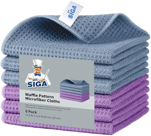 MR.SIGA Waffle Weave Cleaning Cloths, Ultra Absorbent and Lint Free, 6 Pack by MRSIGA