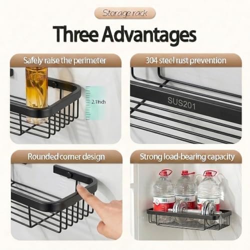 Corner Shower Caddy, 201 Stainless Steel Bathroom Shelf Organizer, Wall Mounted - Image 3