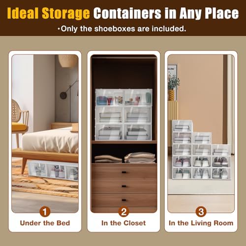 24-Pack Clear Plastic Shoe Boxes, Stackable Foldable Shoe Storage Containers - Image 4
