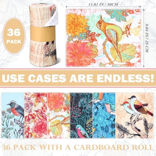 36 Pack Reusable Cloth Kitchen Paper Towels, Bird Style - Image 6