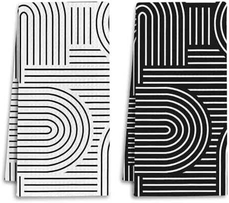 Abstract Boho Black and White Kitchen Towels, Minimalist Contemporary Dish Tea by Unknown