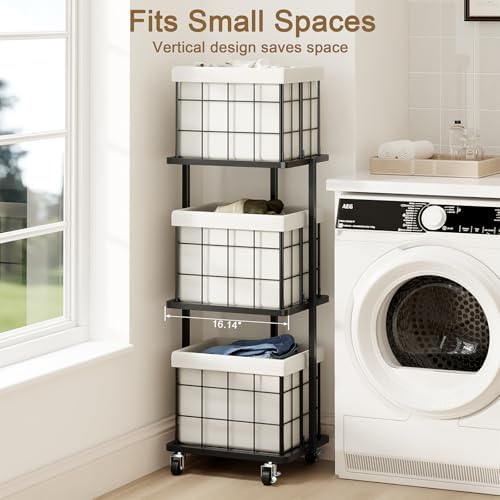 120L Vertical Laundry Sorter, 3 Tier Metal Rolling Laundry Basket - Image 2
