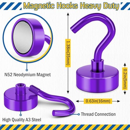 FINDMAG 28 Pack Magnetic Hooks for Cruise Cabins, 30LB+ Purple Magnet Hooks - Image 5