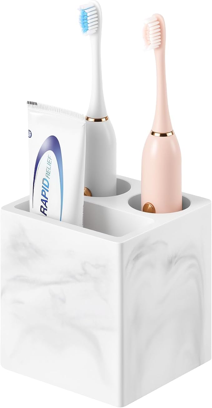 Luxspire Toothbrush Holder, 3 Slots, Marble White | Diatomite, Fast Drying by Luxspire