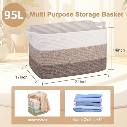 OIAHOMY Extra Large Blanket Basket, 95L Cotton Rope Woven Laundry Basket - Image 4
