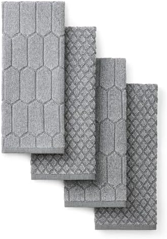 Martha Stewart Honeycomb Chambray Textured Kitchen Towel 4-Pack Set, 100% Cotton by MarthaStewart