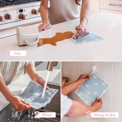 Papaya Swedish Dishcloths for Kitchen, 2 Reusable Paper Towels, 1 Hook - Image 4