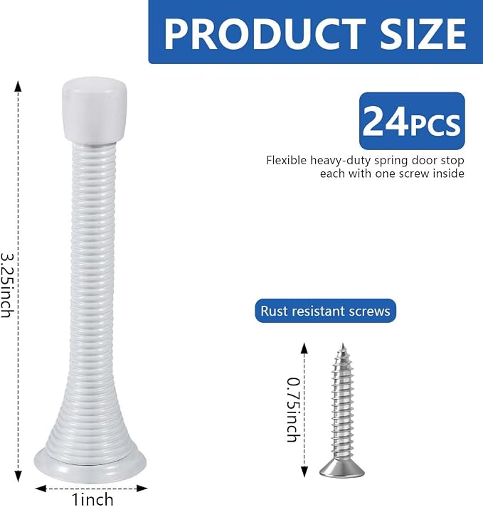 KISEER 24 Pack Spring Door Stops 3 1/4 Inch Flexible Heavy Duty Spring Door - Image 2