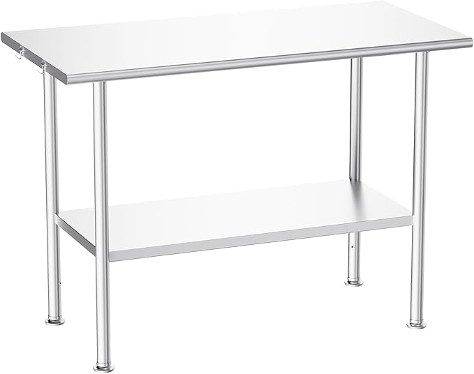 Stainless Steel Prep Table for Work, 24 * 48 Inch, High Load Bearing with Undershelf for Outdoor, Restaurants, Workshops, Kitchens, Garages and Gardens