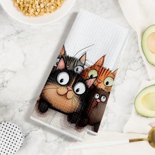 Jztco 4 Pcs Cute Cat Kitchen Towels, Cats Absorbent Hand Tea Towel - Image 3