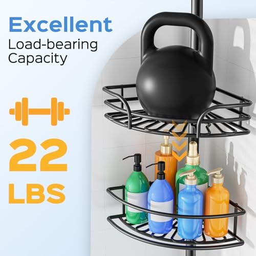 HAMITOR Corner Shower Caddy Tension Pole, Adjustable No-Drill Widen Shelves - Image 4