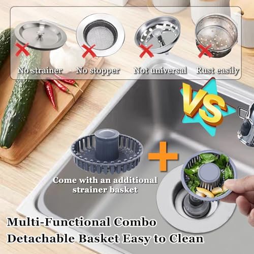 BAOLSLS 3 in 1 Kitchen Sink Stopper, Pop Up Kitchen Sink Drain Strainer - Image 3