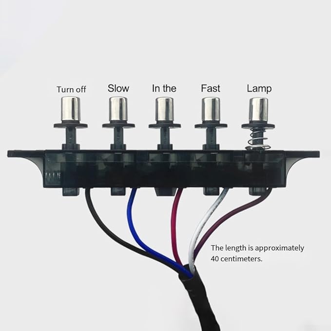 Range Hood Switch Button 5-Button Control Panel for Replacement - PC Material, 12 cm Hole Distance, 40 cm Wire Length