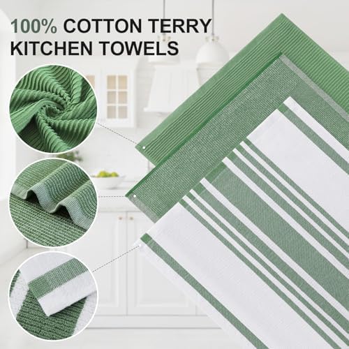 Homaxy Cotton 380 GSM Premium Kitchen Towels, 12 Pack, GrassGreen - Image 2