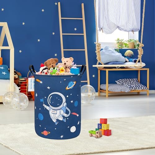 Round Laundry Basket Collapsible Storage Hamper Organizer Space Astronaut - Image 5