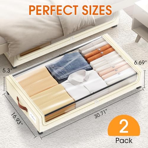 Under Bed Storage with Wheels 2Pack Storage Containers with Clear Window - Image 2