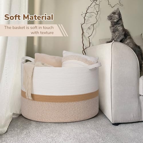 INDRESSME 115L Extra Large Woven Rope Blanket Basket Living Room WhiteCamel - Image 6
