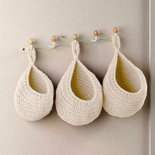 Hanging Storage Baskets Boho Decor Set of 3, Handmade Cotton Rope Wall-Mounted - Image 6