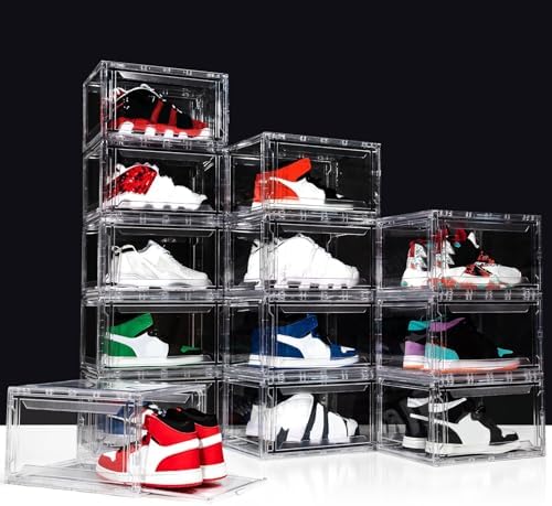 Upgraded 12 Pack Shoe Box, Acrylic Clear Shoe Boxes, Drop Front Shoe Storage Box by AOHMPT