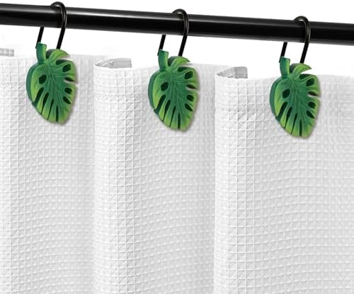 Tropical Leaf Decorative Shower Curtain Hooks, Monstera Deliciosa Leaves Shower - Image 4