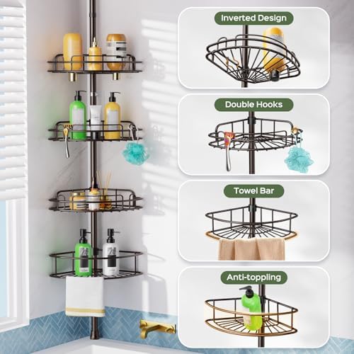 HAMITOR Corner Shower Caddy Tension Pole: No-Drill Rustproof Bathroom Shelf - Image 5