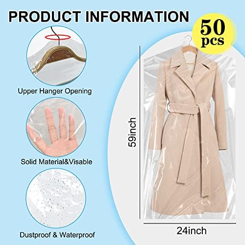 BEISHIDA 50PCS 60 Inch Plastic Garment Bag-Plastic Clear Dry Cleaner Laundry - Image 2