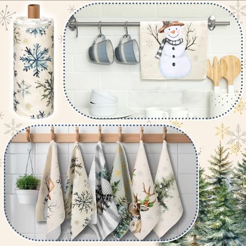 Mindsoft 36 Pcs Christmas Reusable Paper Towels Rolls Washable Bulk Winter - Image 2