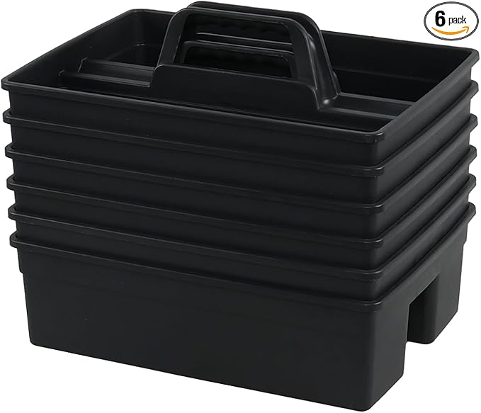 3 Compartment Cleaning Supplies Caddy, 6-Pack Plastic Cleaning Caddy with Handle, Gray