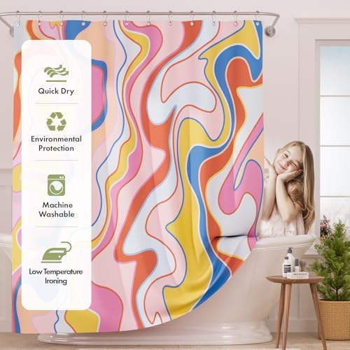 AmazerBath Shower Curtain, Abstract Pink Cloth Shower Curtain Sets - Image 2