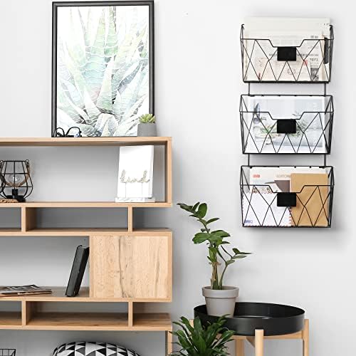 YBING Wall File Organizer, Hanging File Holder & Basket Set of 3 - Image 5