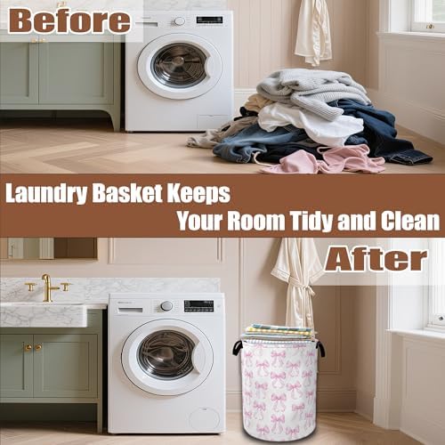 Pink Bow Laundry Hamper, Laundry Baskets, Waterproof Oxford Cloth Toy Storage - Image 6
