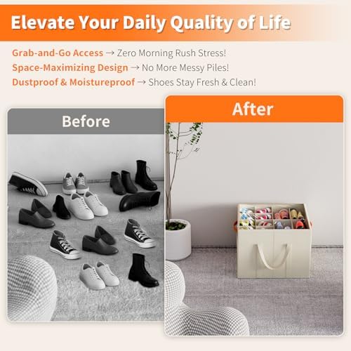 Aokeyee 2 Pack Shoe Organizer for Closet, Stackable Shoe Storage Box - Image 5