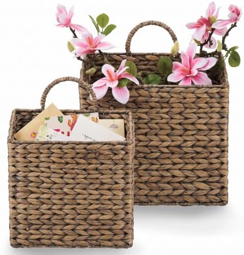 84ECO Set of 2 Black Wicker Hanging Baskets by 84ECO