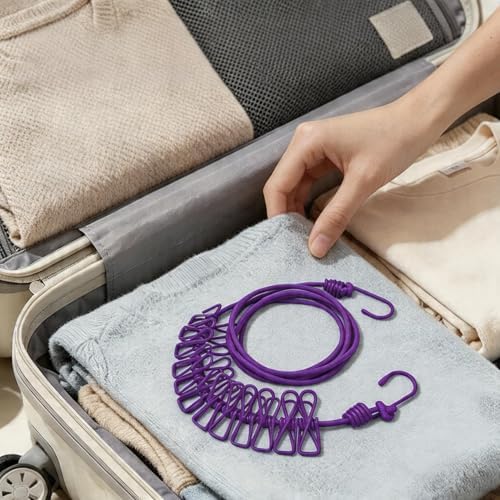 Portable Clothesline with 12 Clothespins, Plus 20 Colorful Clips, Adjustable - Image 6