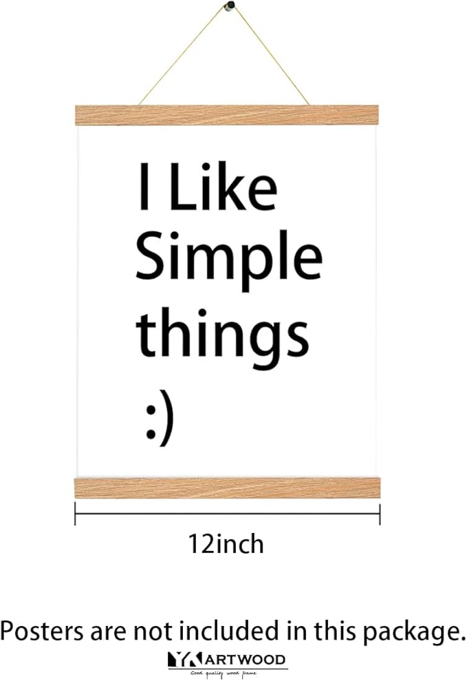 3 Pack Magnetic Poster Hanger Pine Color, 12x18 12x16 12x24 Poster Frame Wood Wooden Magnet Print Posters Dowel Scroll Hanger Hangers Hanging Kit for Walls Map Canvas Artwork, DIY Canvas