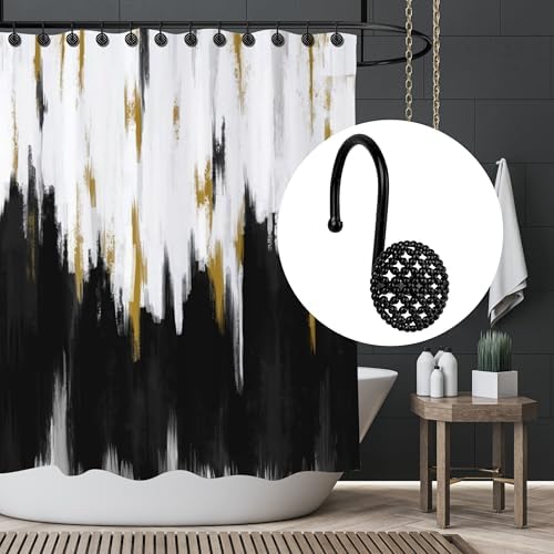 Sunlit Black 3D Beaded Mesh Shower Curtain Hooks, Metal Home Decorative Shower - Image 5
