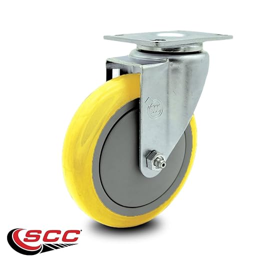 Service Caster Brand Replacement Caster for Uline Caster H-5540S-Swivel Top Plate Caster with 5 Inch Yellow Polyurethane Wheel-Light Duty Replacement Caster-Fit Cart, Dollies and Poly Box Truck H-3840
