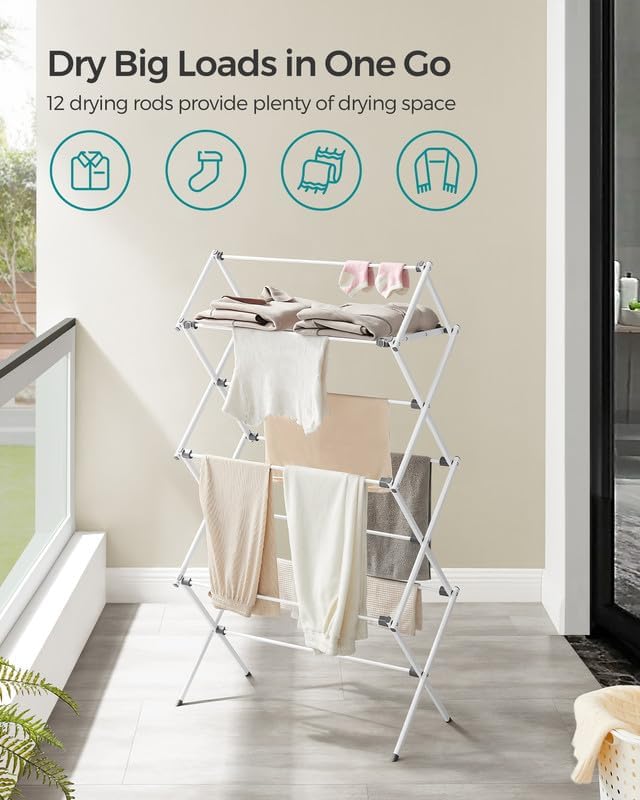 SONGMICS Foldable Clothes Drying Rack, Laundry Drying Rack, Clothes Airer - Image 3