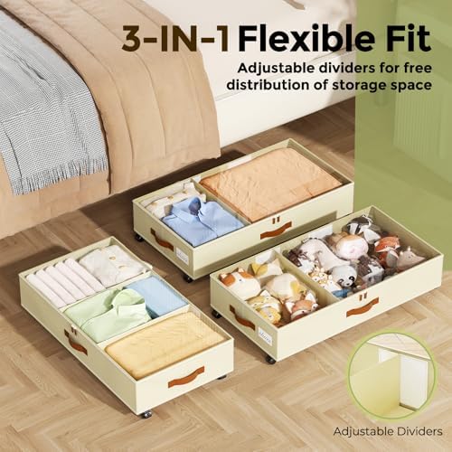 LAMU Under Bed Storage with Wheels, 2 Pack Under Bed Storage Containers with - Image 3