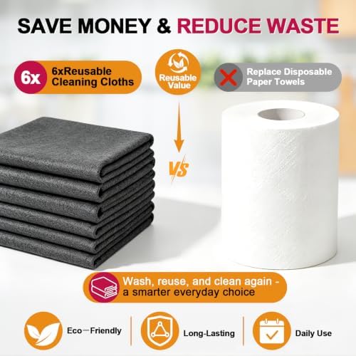 Magic Cleaning Cloth 6 Pack, 12 x 8 Inch Microfiber Cleaning Cloths - Image 5
