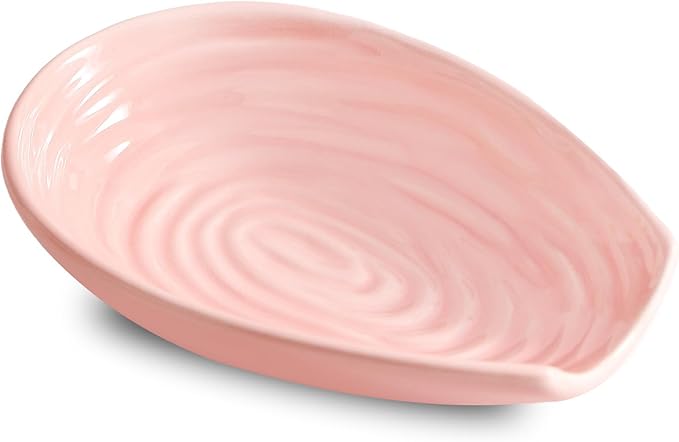 Spoon Rest for Kitchen Counter, Ceramic Cooking Spoon Holder for Stove Top, Porcelain Utensil Rest for Spatula, Ladle, Tong and Spoon, Modern Kitchen Accessories Decor, Pink