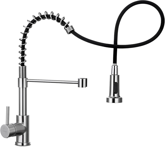 WEWE Pull-Out Kitchen Faucet, 2-Mode Sprayer, Brushed Nickel, High Arc | by WEWE