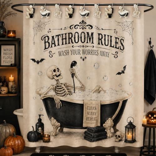 FRIENDISU 12Pcs Halloween Skeleton Shower Curtain Hooks - Image 7