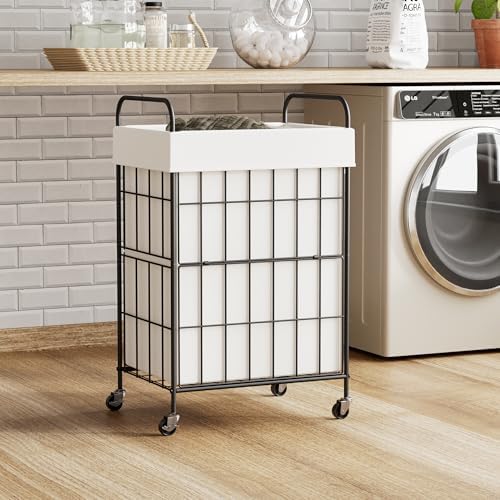 90L Laundry Hamper with Wheels, Laundry Basket with Handle and Liner Bag - Image 2