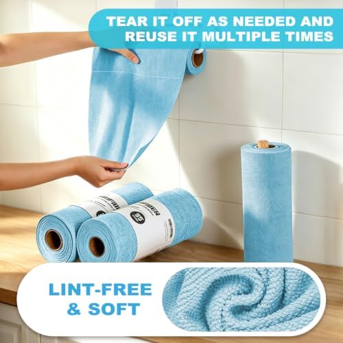 Puomue 55 Pack Microfiber Cleaning Cloth Roll, Tear Away Reusable Paper Towels - Image 4