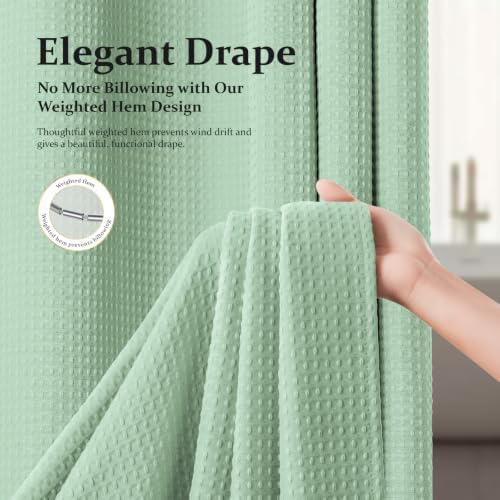 Dynamene Waffle Shower Curtain 256 GSM Heavy Duty Fabric 72" x72 Mint Green - Image 3