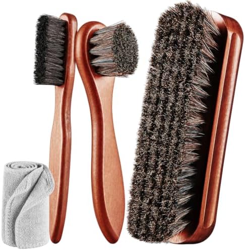 4-Piece Horsehair Shoe Brush Shine Kit, Shoe Polish Brush Set by TEEVOGO