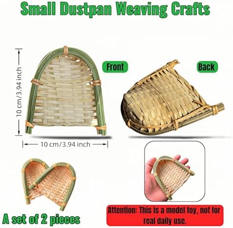 Mini Bamboo Woven Dustpan Craft Set, 2 Pack, 3.94x3.94 Inch, Handmade Weaving - Image 2