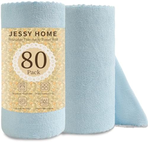 Jessy Home 80 Pack Microfiber Cleaning Cloth Roll Reusable Paper Towels 12"x12" by JessyHome