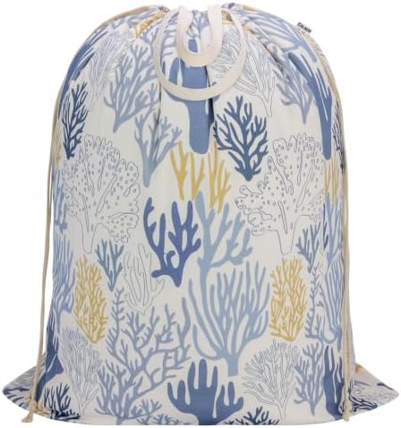 Canvas Laundry Bag with Handles & Drawstring 30"Wx35"H, L+ Aesthetic Coral by CALACH